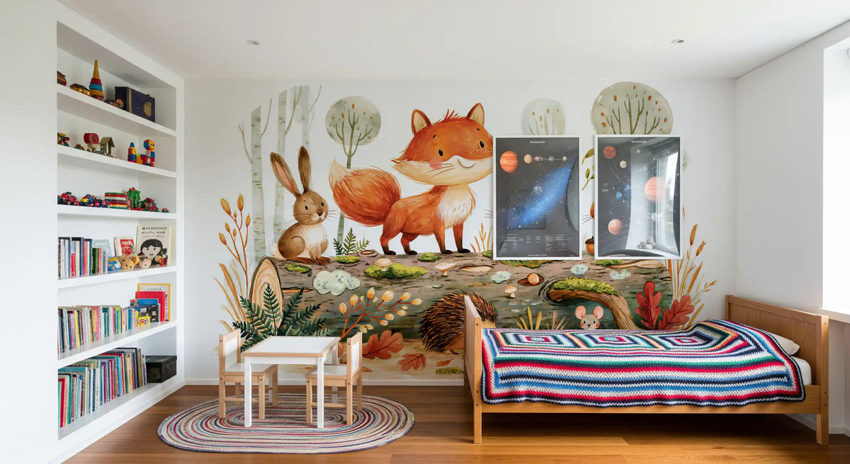 Forest friends autumnal woodland gathering nursery wall mural, GD13111
