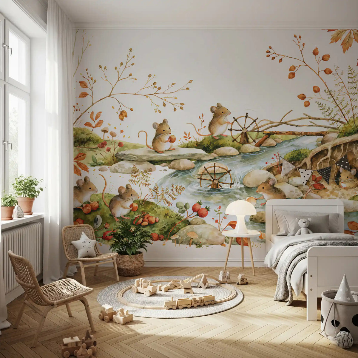 Autumnal Woodland Friends Mice Forest Adventure Wall Mural