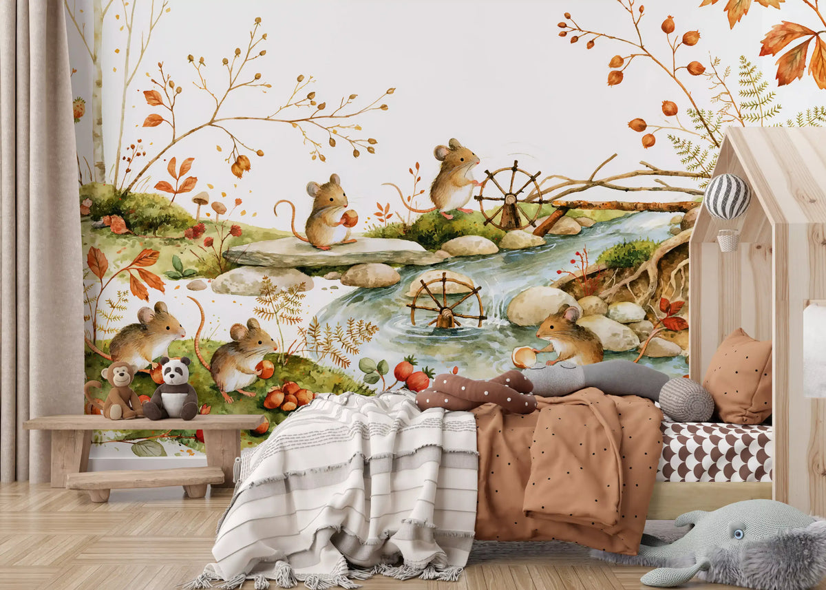 Autumnal Woodland Friends Mice Forest Adventure Wall Mural