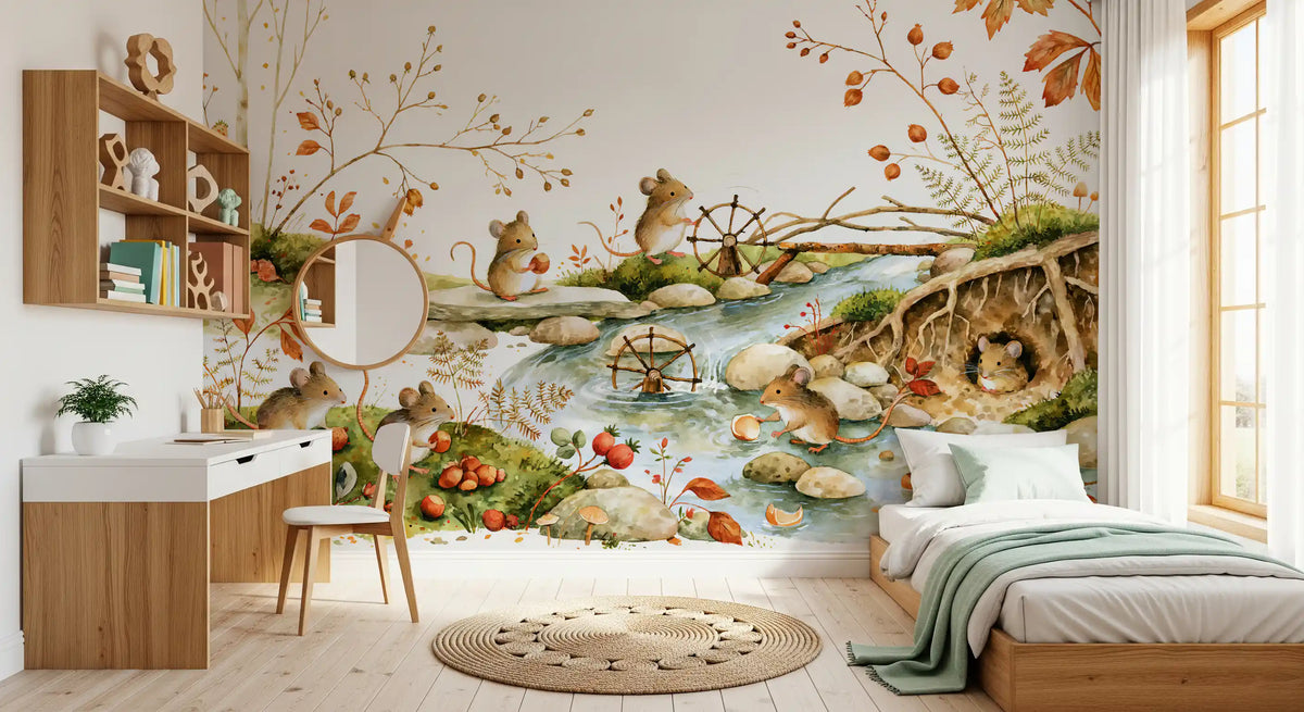 Autumnal Woodland Friends Mice Forest Adventure Wall Mural