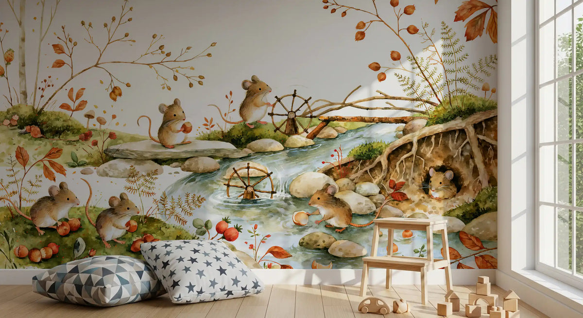 Autumnal Woodland Friends Mice Forest Adventure Wall Mural