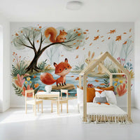 Woodland fox by an autumn stream forest wall mural, GD13113