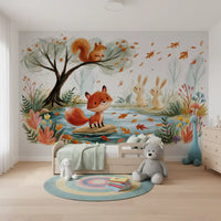 Woodland fox by an autumn stream forest wall mural, GD13113