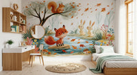 Woodland fox by an autumn stream forest wall mural, GD13113