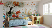 Woodland fox by an autumn stream forest wall mural, GD13113