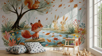 Woodland fox by an autumn stream forest wall mural, GD13113