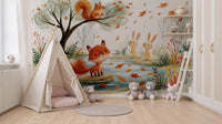 Woodland fox by an autumn stream forest wall mural, GD13113