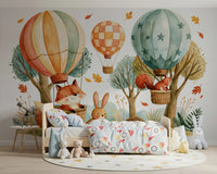 Woodland Forest Friends and Hot Air Balloons Wall Mural