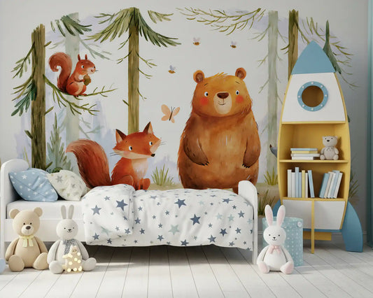 Whimsical Woodland Friends in a Autumnal Forest  Wall Mural