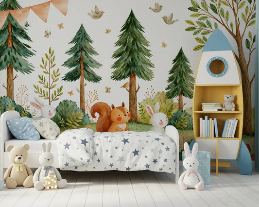 Autumnal Forest Meadow Animal Gathering Wall Mural