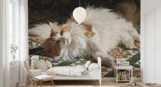 Resting Ginger Longhair on Mosaic Tiles Wall Mural