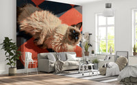 Sunlit Ragdoll on Checkered Tile Wall Mural