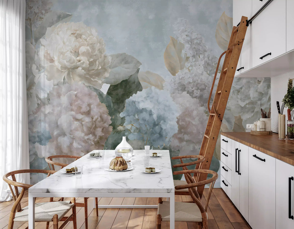 Vintage Hydrangea and Peony Floral Wall Mural