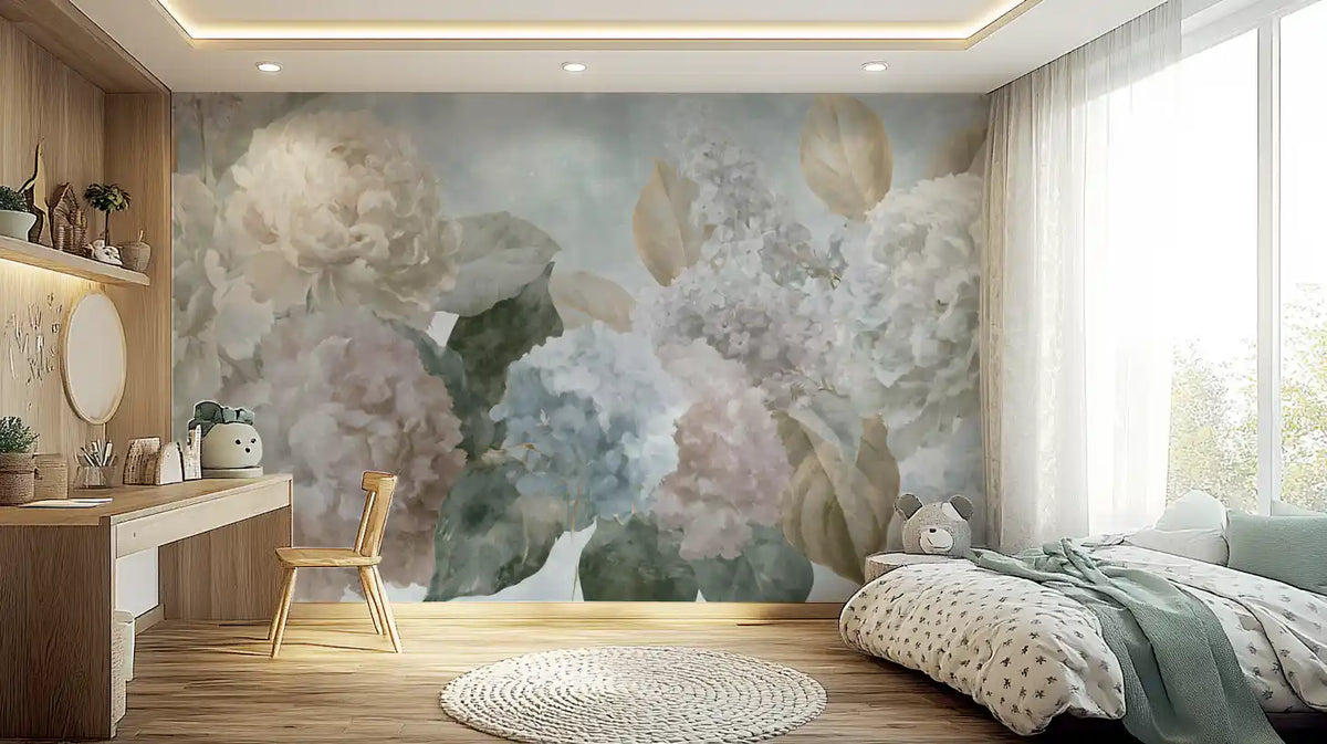 Vintage Hydrangea and Peony Floral Wall Mural