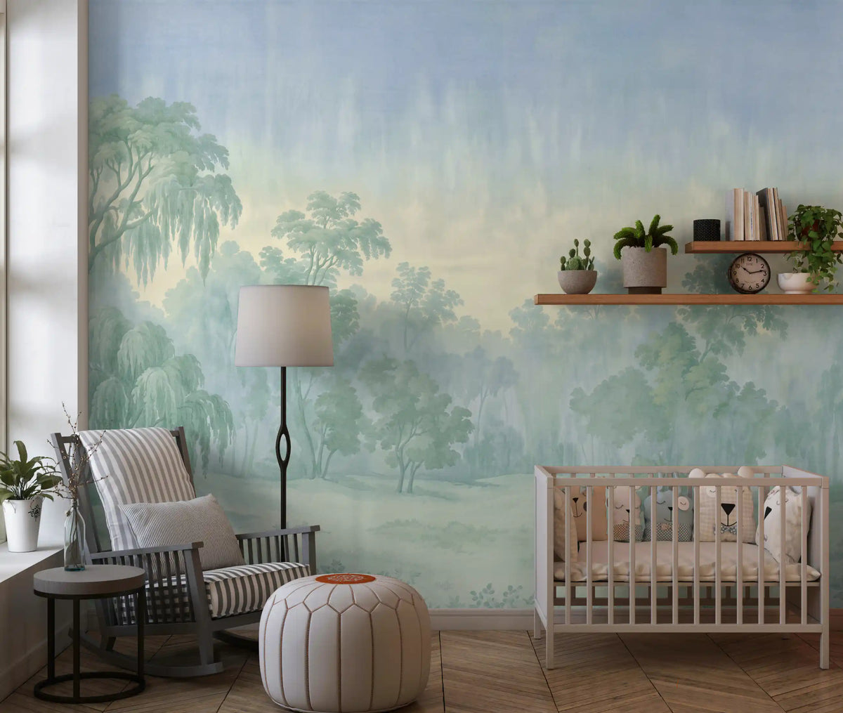 Misty Morning Forest Landscape Wall Mural