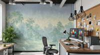Misty Morning Forest Landscape Wall Mural