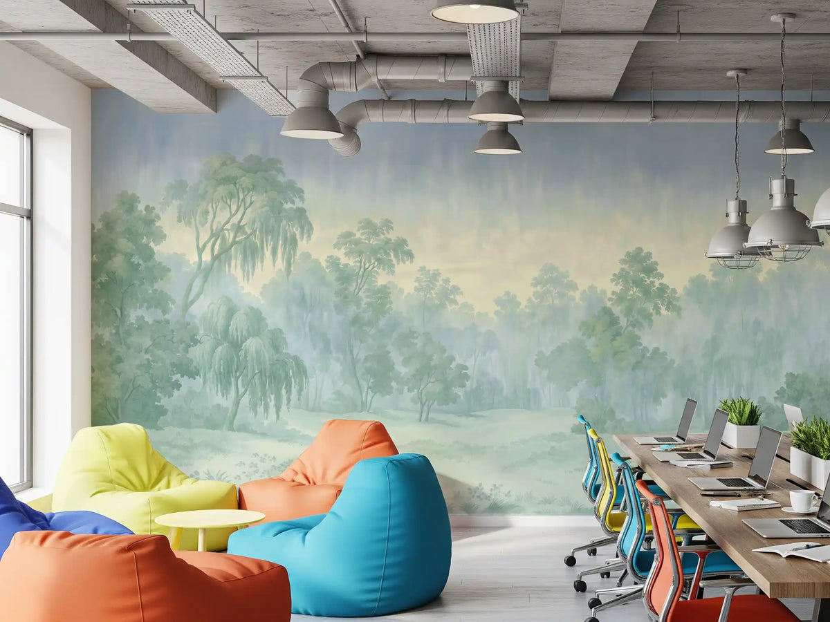 Misty Morning Forest Landscape Wall Mural