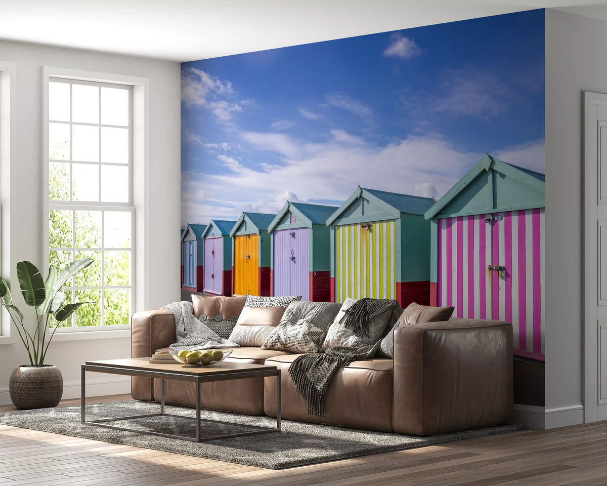 Striped Seaside Cabin Row Wall Mural