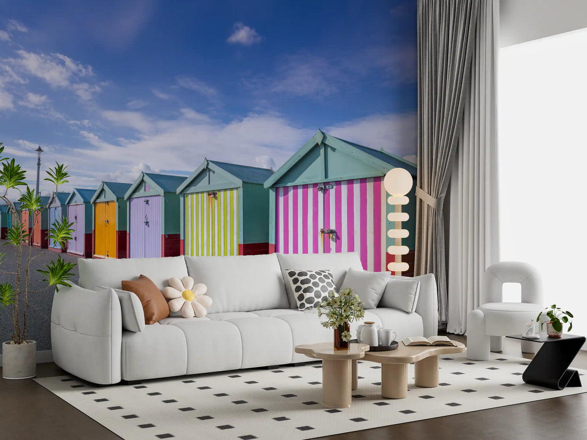 Striped Seaside Cabin Row Wall Mural