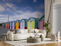 Striped Seaside Cabin Row Wall Mural