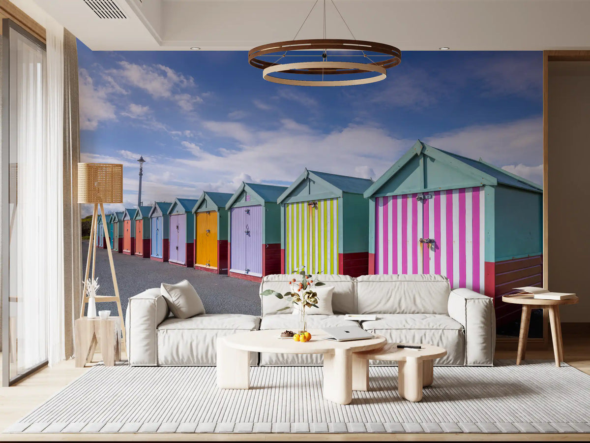 Striped Seaside Cabin Row Wall Mural