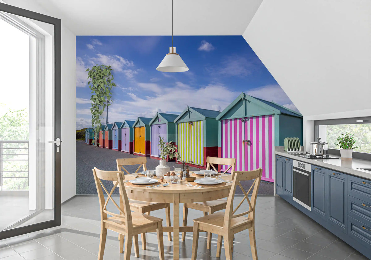 Striped Seaside Cabin Row Wall Mural