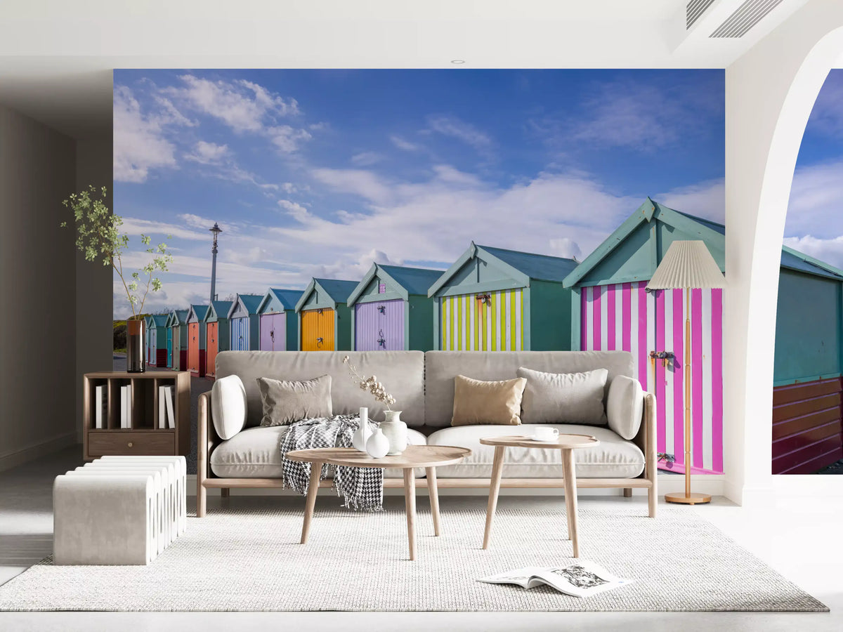 Striped Seaside Cabin Row Wall Mural