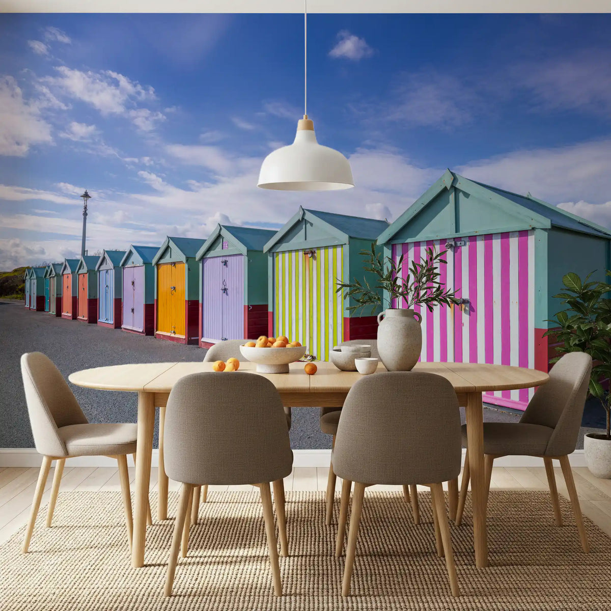Striped Seaside Cabin Row Wall Mural