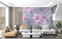 Abstract Pink Floral Branches Wall Mural