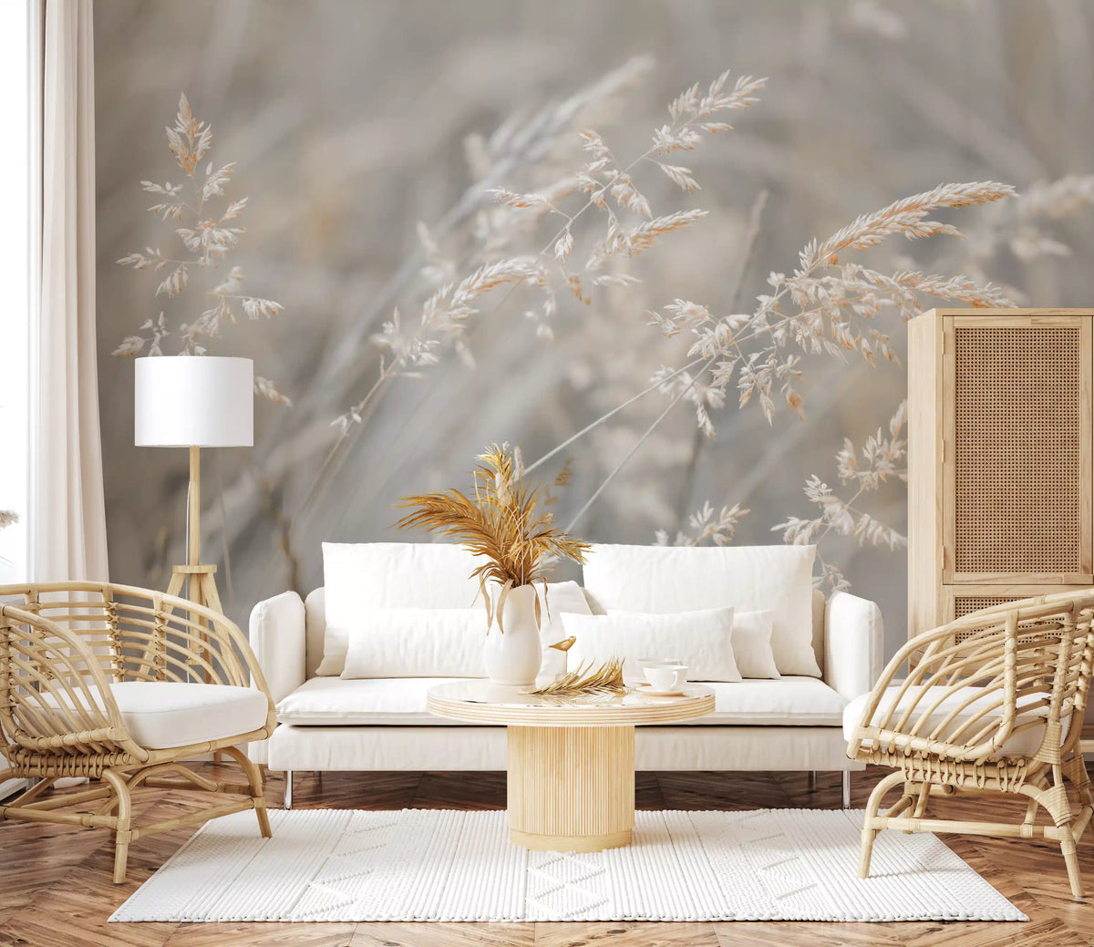 Ethereal Grass Wisps in Muted Tones Wall Mural
