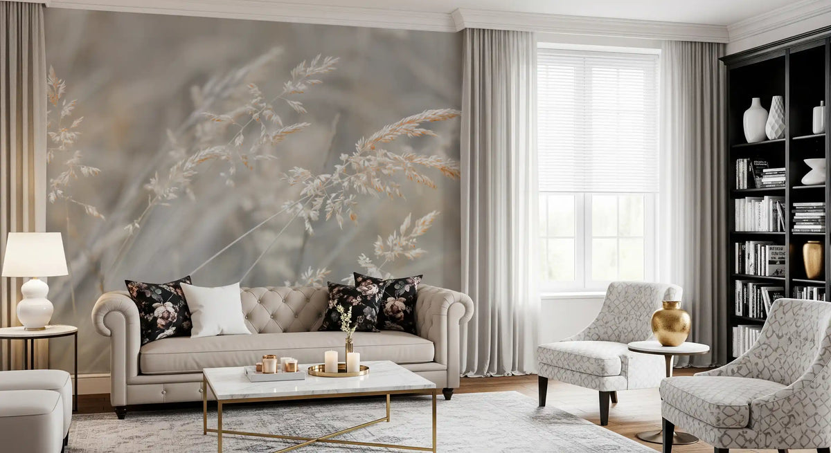 Ethereal Grass Wisps in Muted Tones Wall Mural