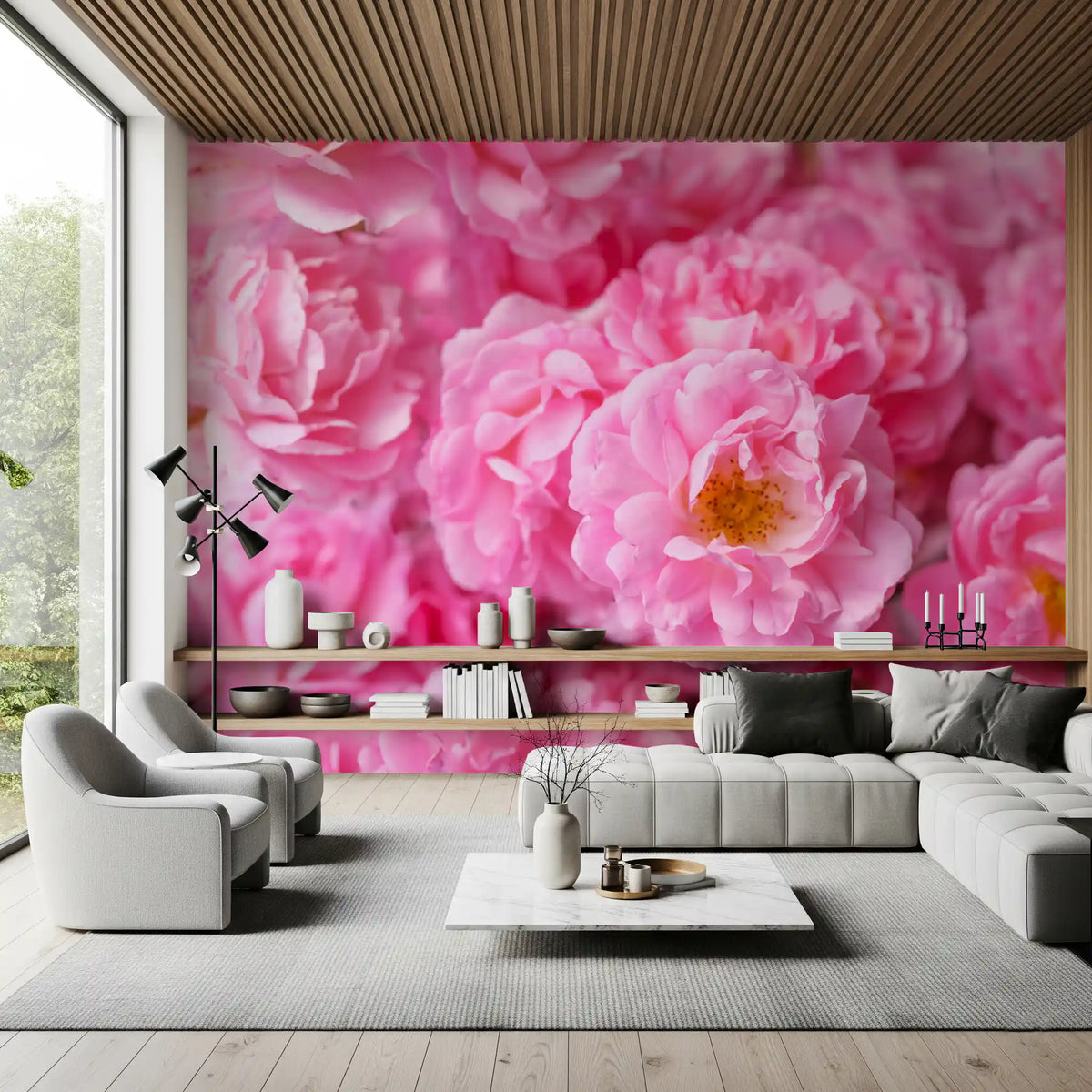 Soft Pink Peony Bloom Field Wall Mural