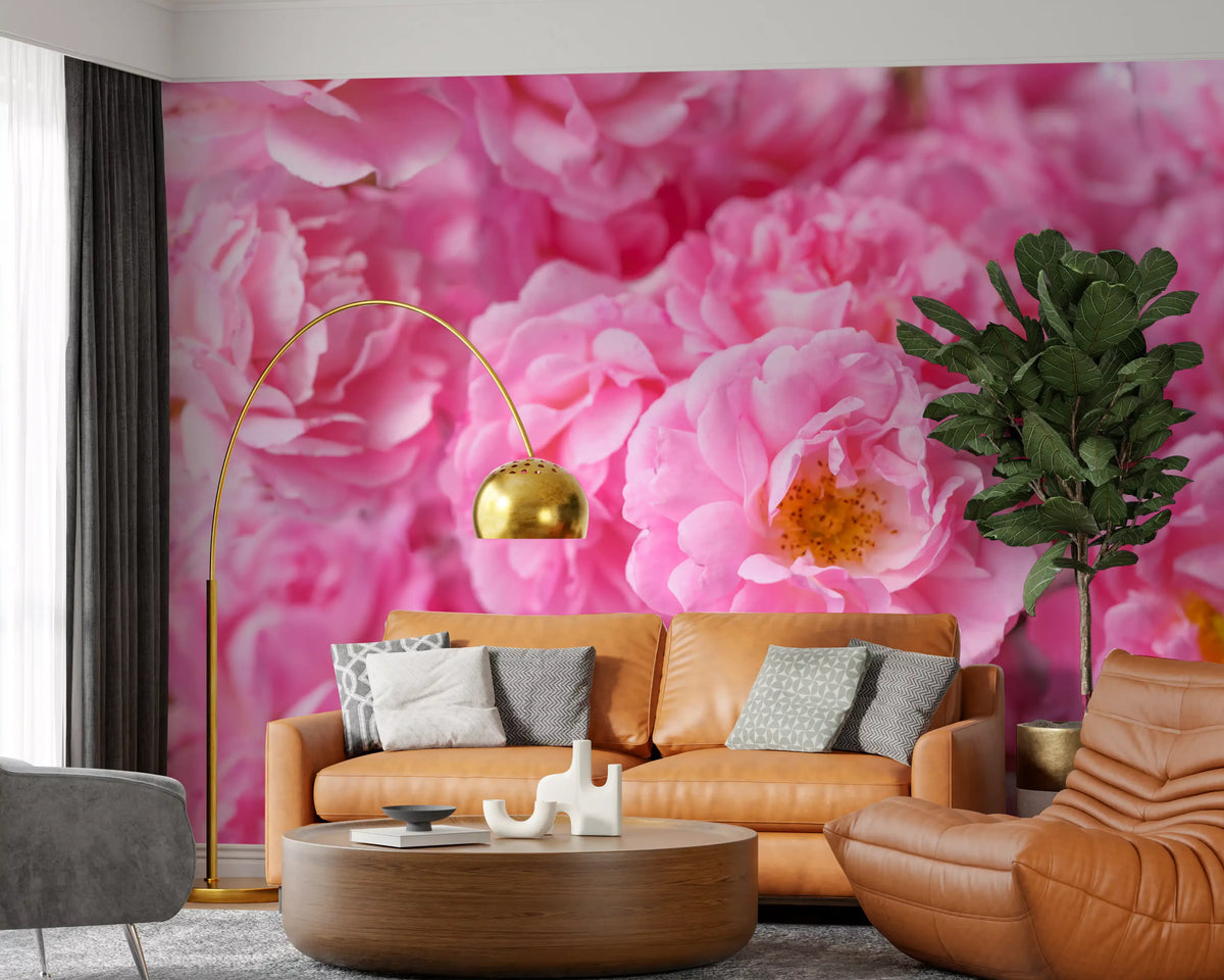 Soft Pink Peony Bloom Field Wall Mural