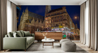 Gothic Architecture and Modern Nightlife Wall Mural
