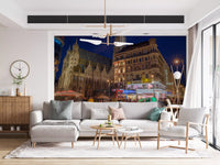 Gothic Architecture and Modern Nightlife Wall Mural