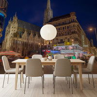 Gothic Architecture and Modern Nightlife Wall Mural