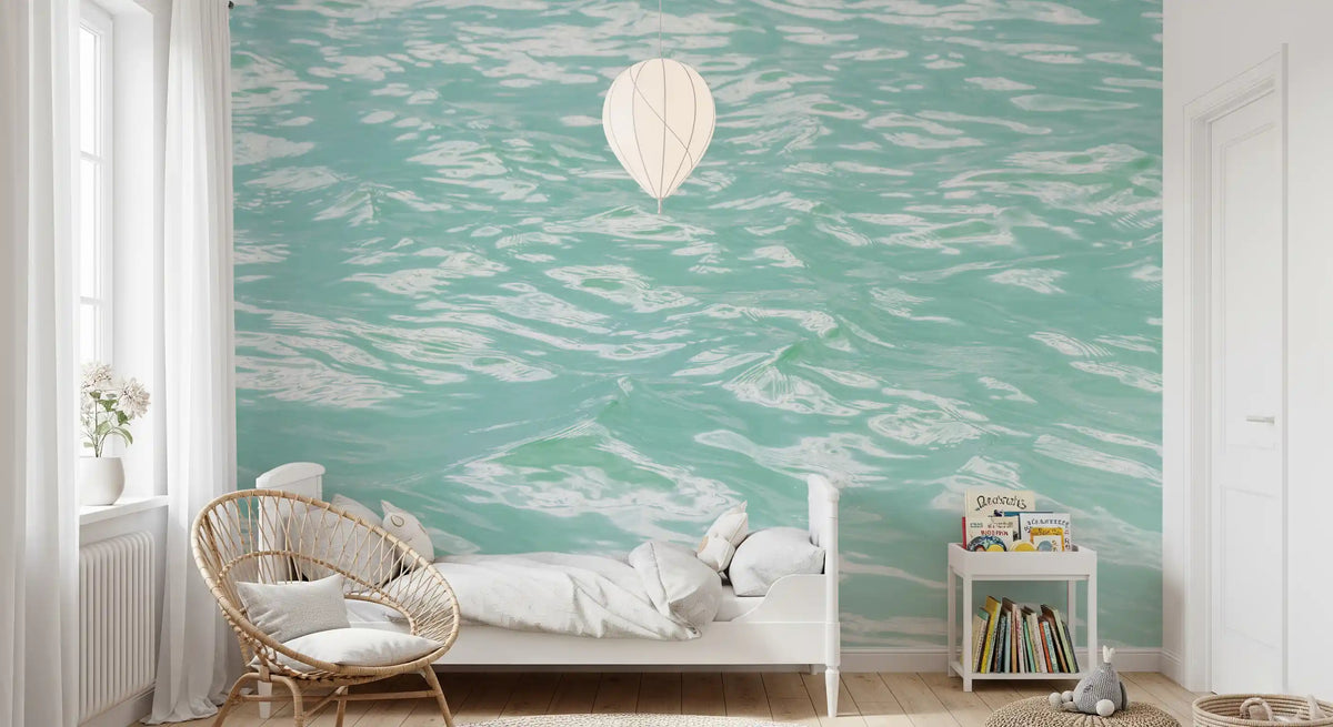 Serene Mint Water Ripples Wall Mural