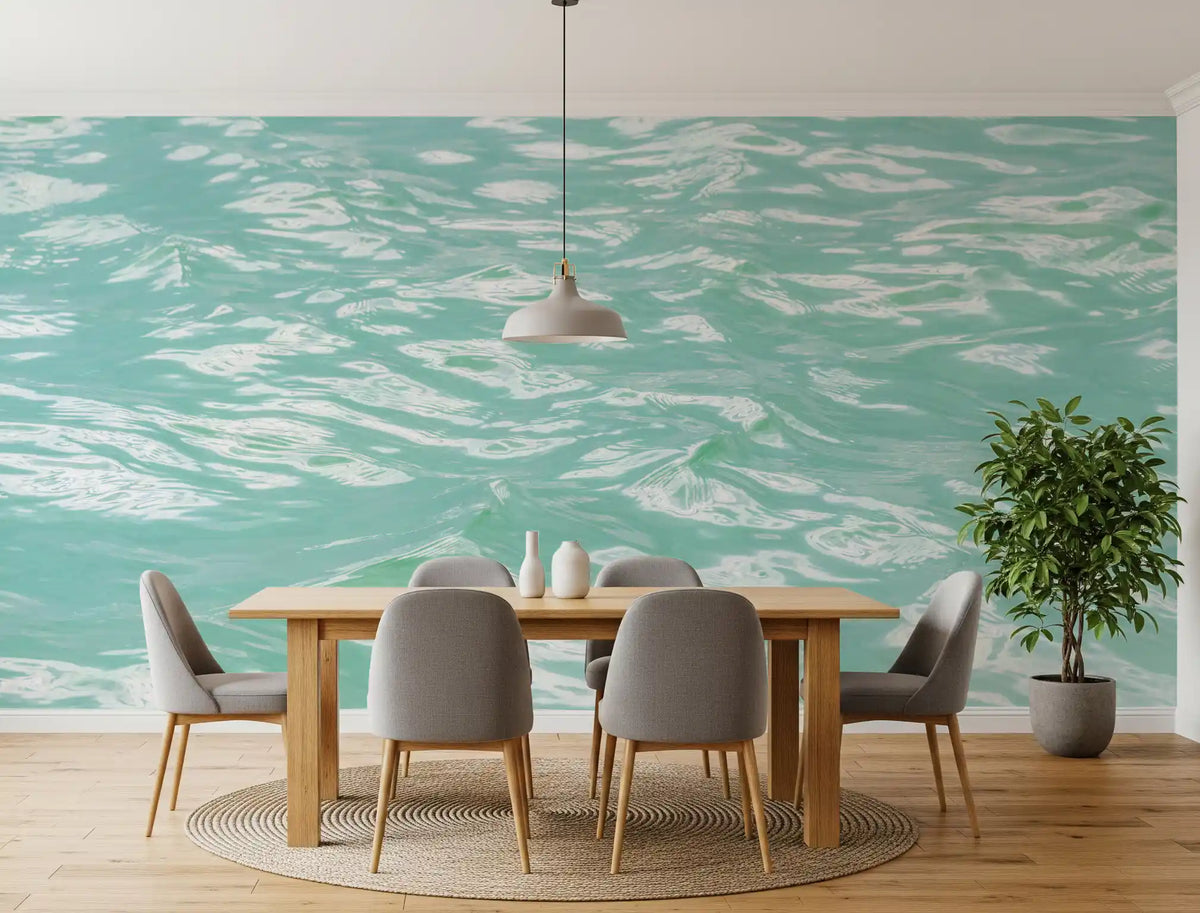 Serene Mint Water Ripples Wall Mural