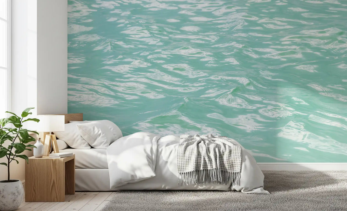 Serene Mint Water Ripples Wall Mural