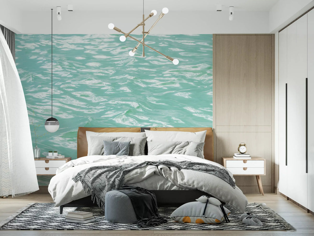 Serene Mint Water Ripples Wall Mural