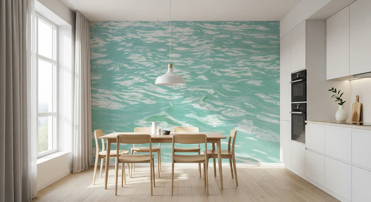Serene Mint Water Ripples Wall Mural