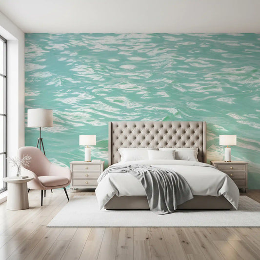 Serene Mint Water Ripples Wall Mural
