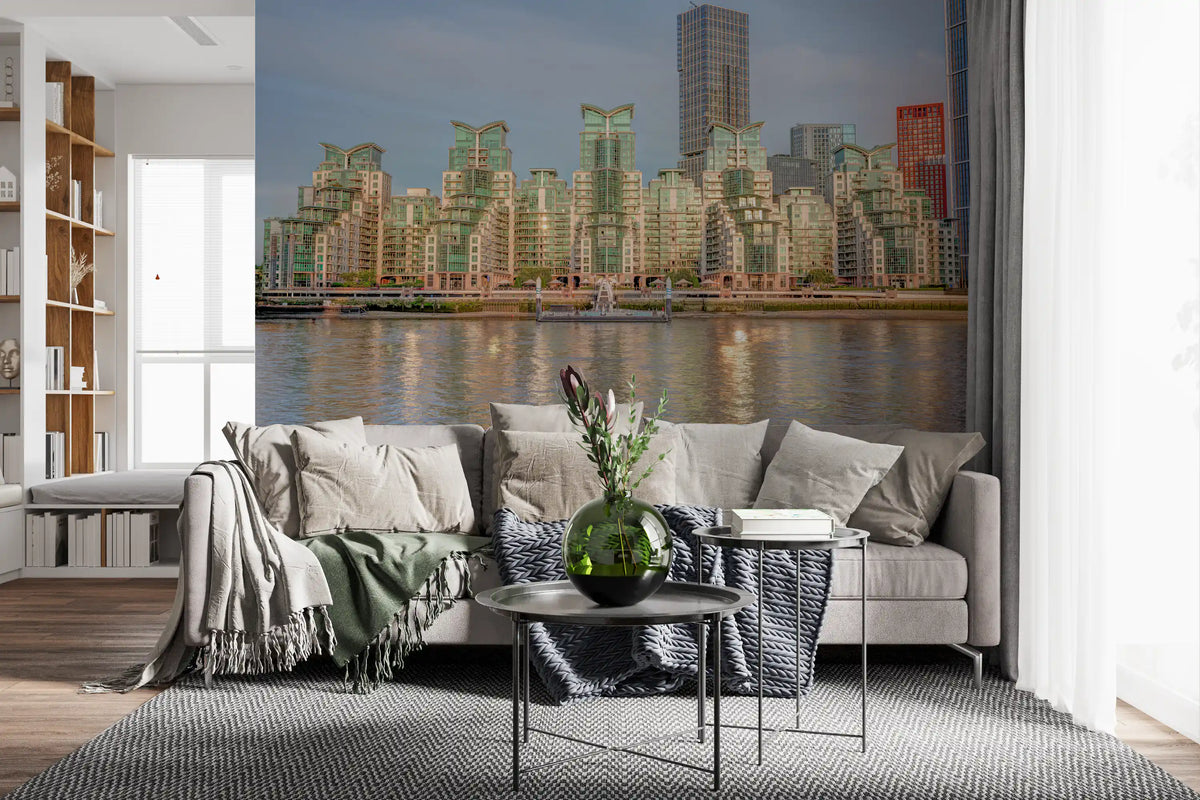 Modern Urban Glass Waterfront Wall Mural