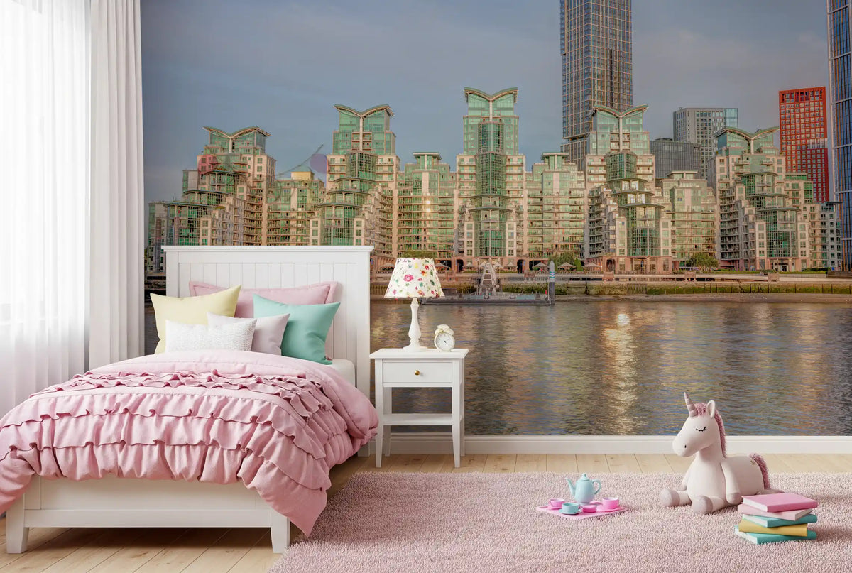 Modern Urban Glass Waterfront Wall Mural