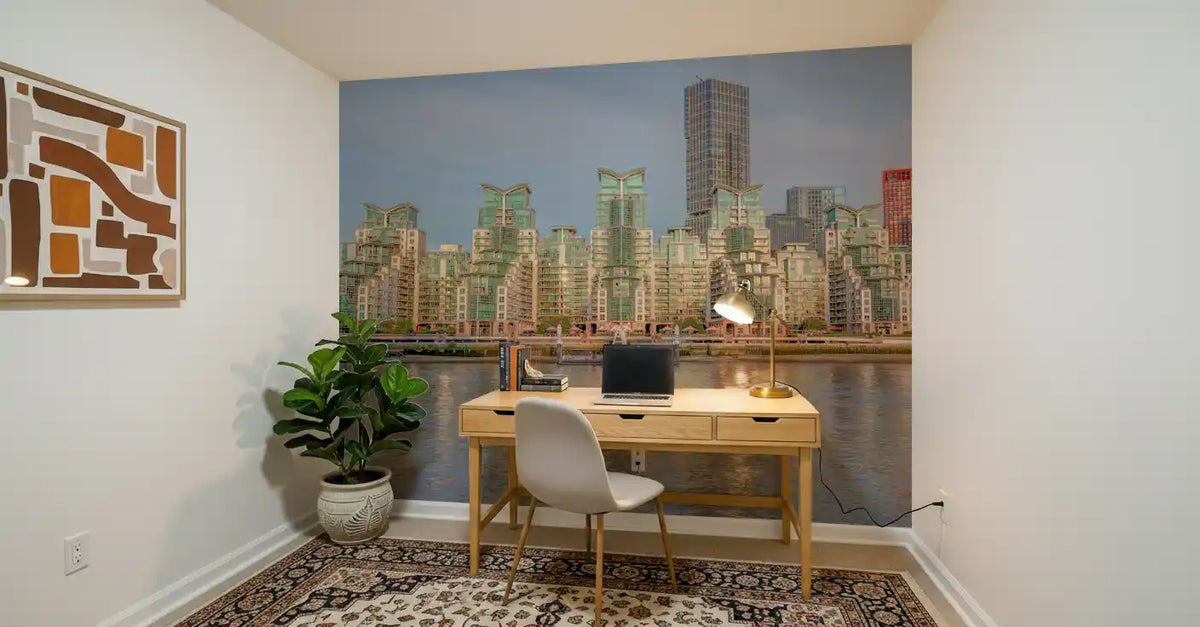 Modern Urban Glass Waterfront Wall Mural
