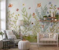 Enchanted Meadow Botanical Scene Wall Mural