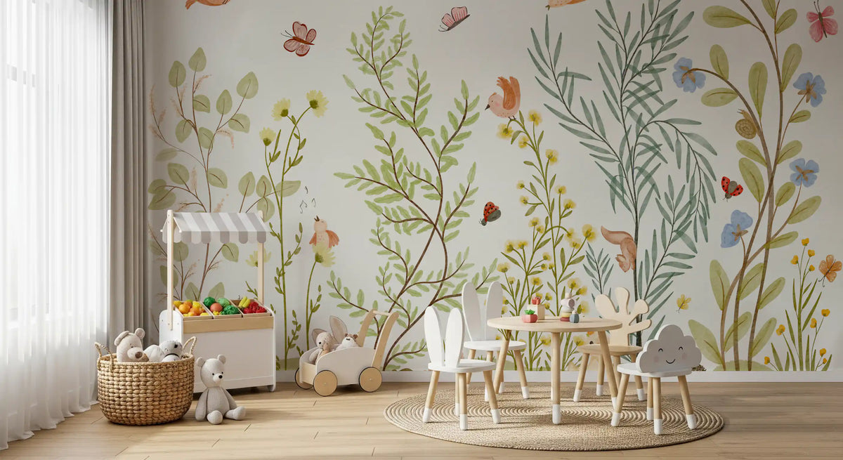 Enchanted Meadow Botanical Scene Wall Mural