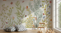 Enchanted Meadow Botanical Scene Wall Mural