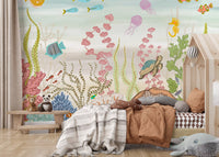 Whimsical Underwater Coral Reef Scene Wall Mural