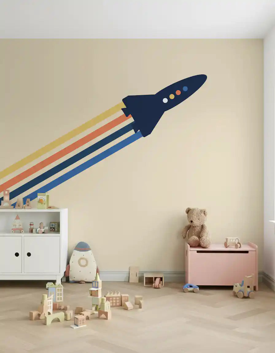 Retro Rocket Blast Off Space Wall Mural